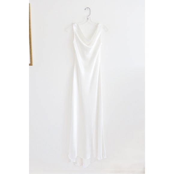 white bias cut dress